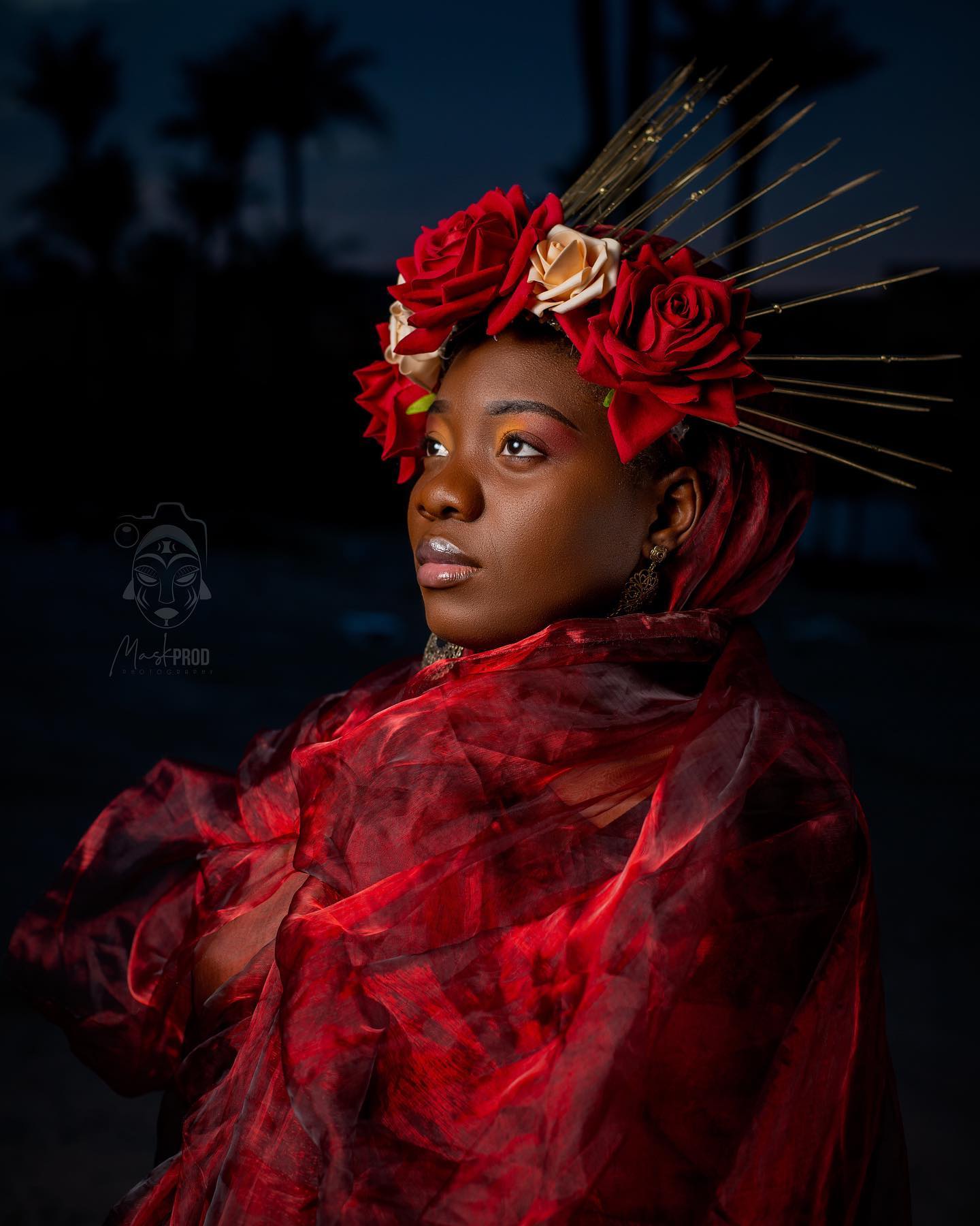 Portrait artistique couronne roses rouges